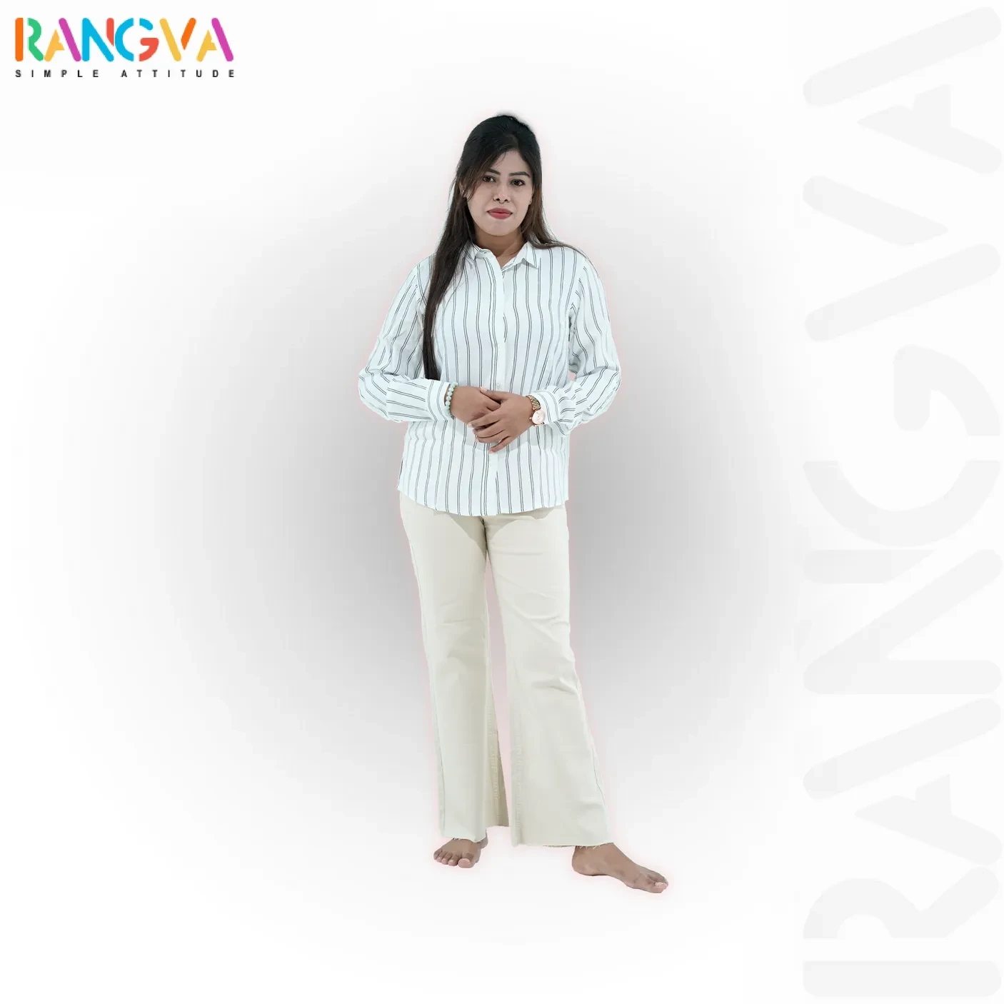 Rangva Women's Georgette Striped Shirt