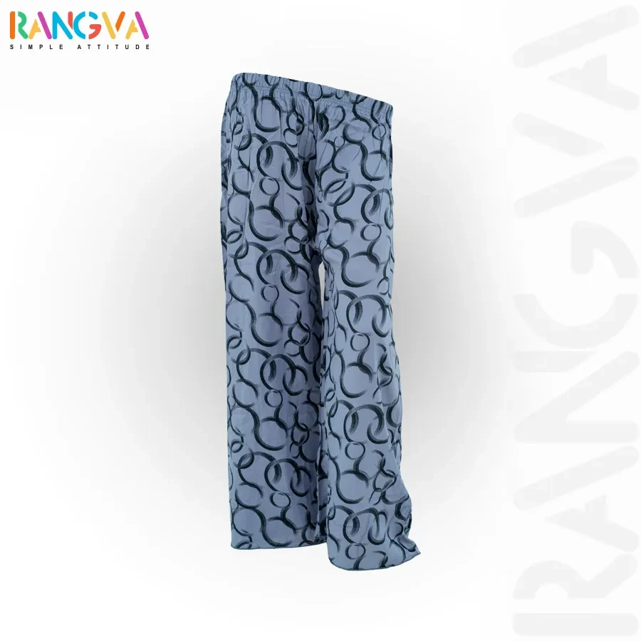 Circle Design Printed Cotton Palazzo-Gray (Straight Cut)
