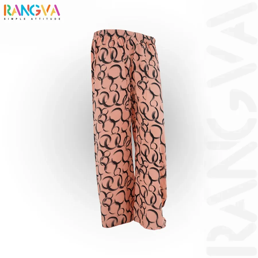 Circle Design Printed Cotton Palazzo-Pink (Straight Cut)