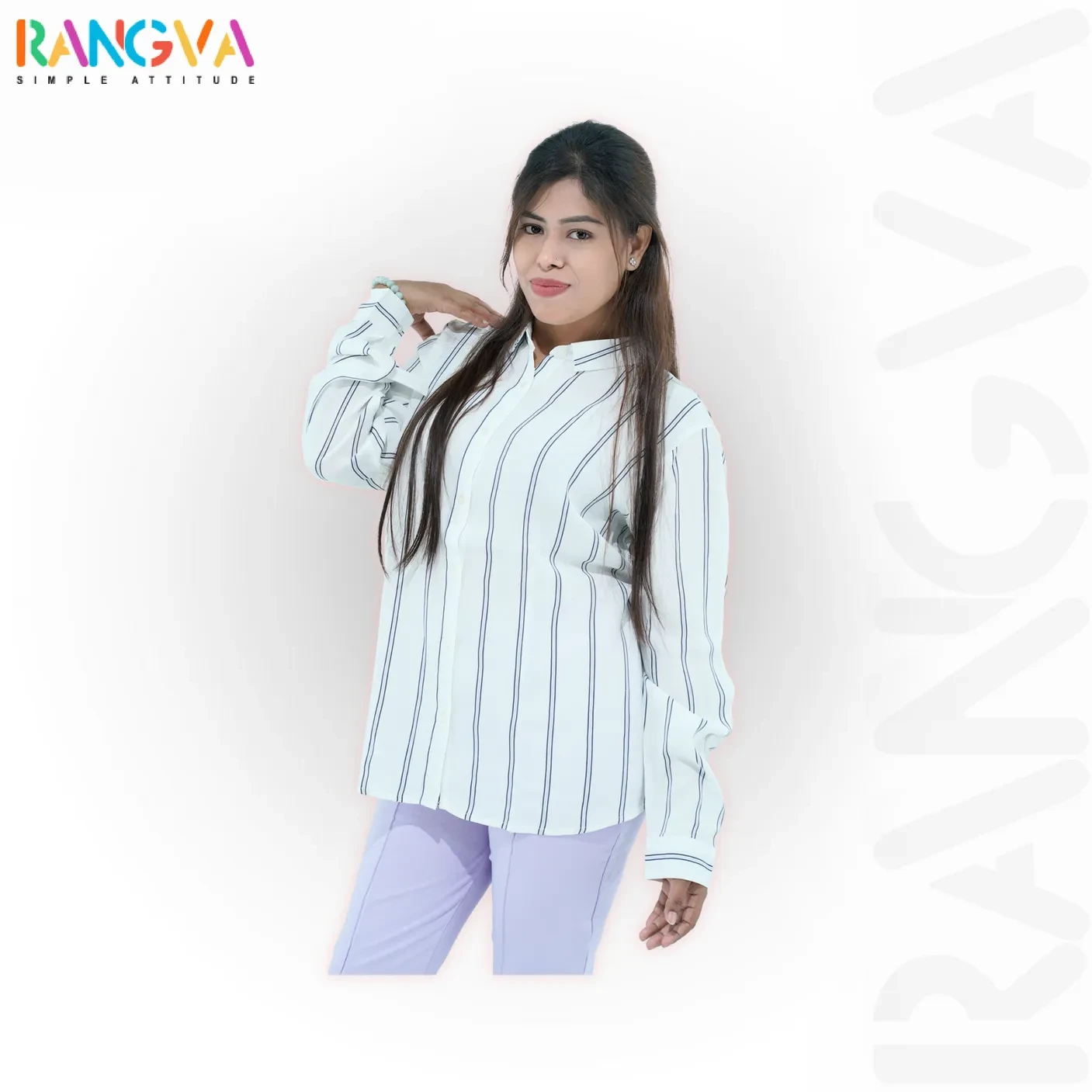 Rangva Women's White Striped Shirt