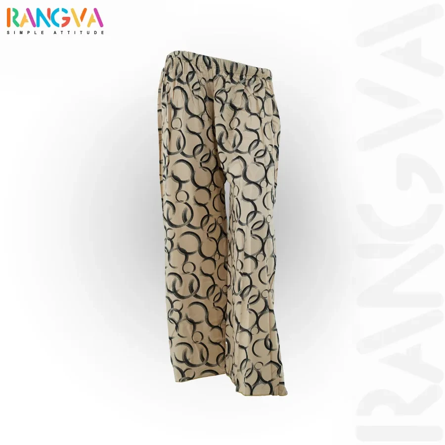 Circle Design Printed Cotton Palazzo-Tan (Straight Cut)