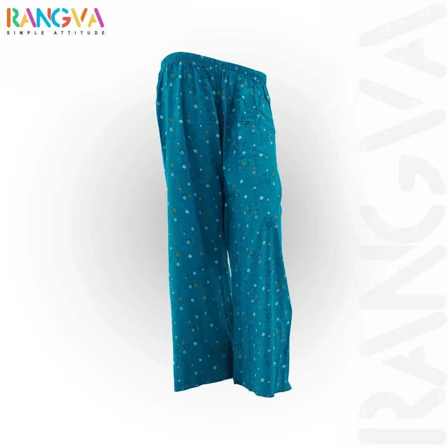 Floral Print Cotton Palazzo-Teal (Straight Cut)