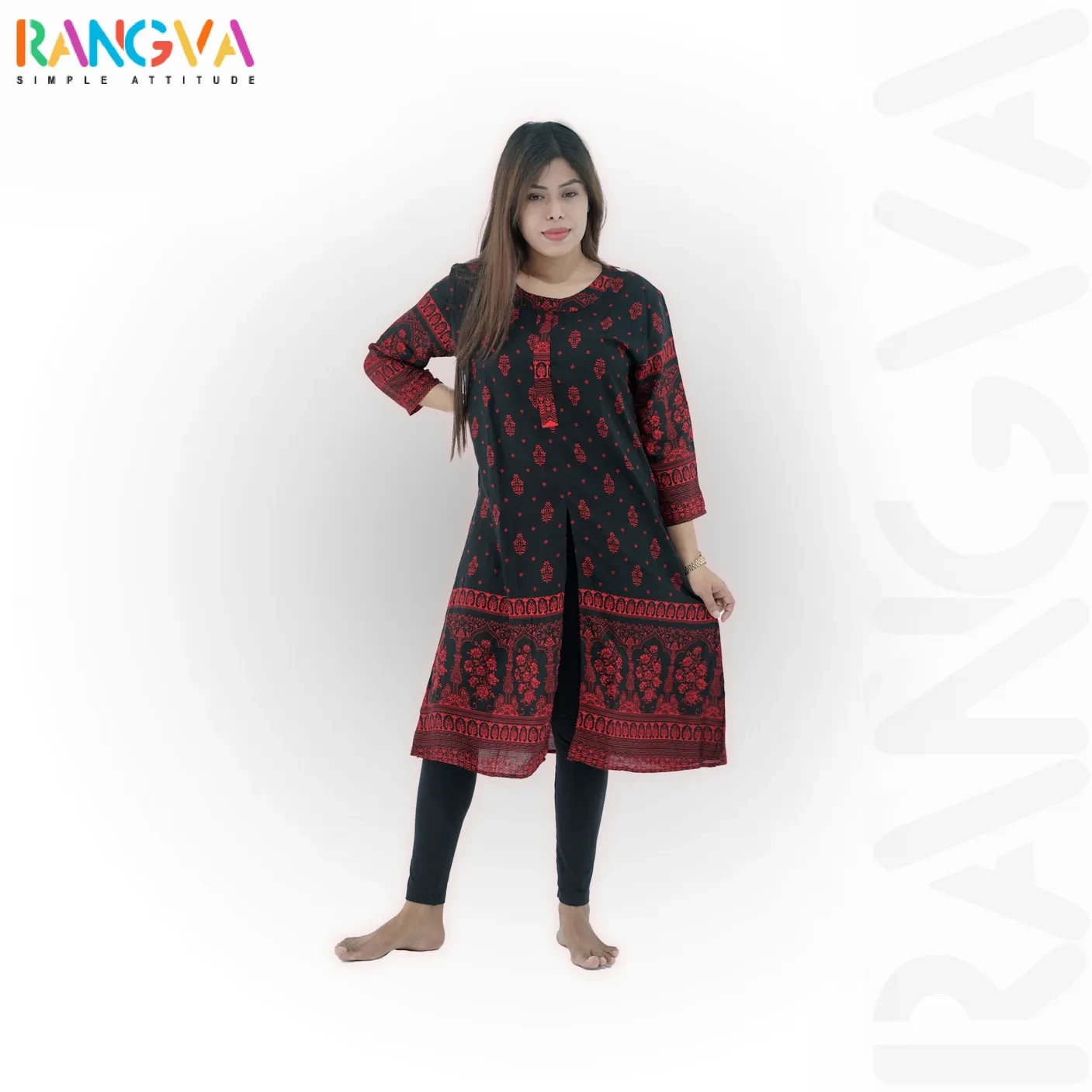 Women's Black and Red Kurti