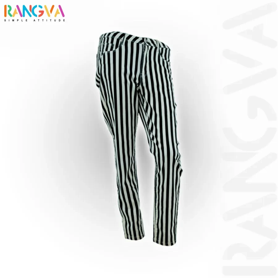 Black and White Striped Cotton Pants