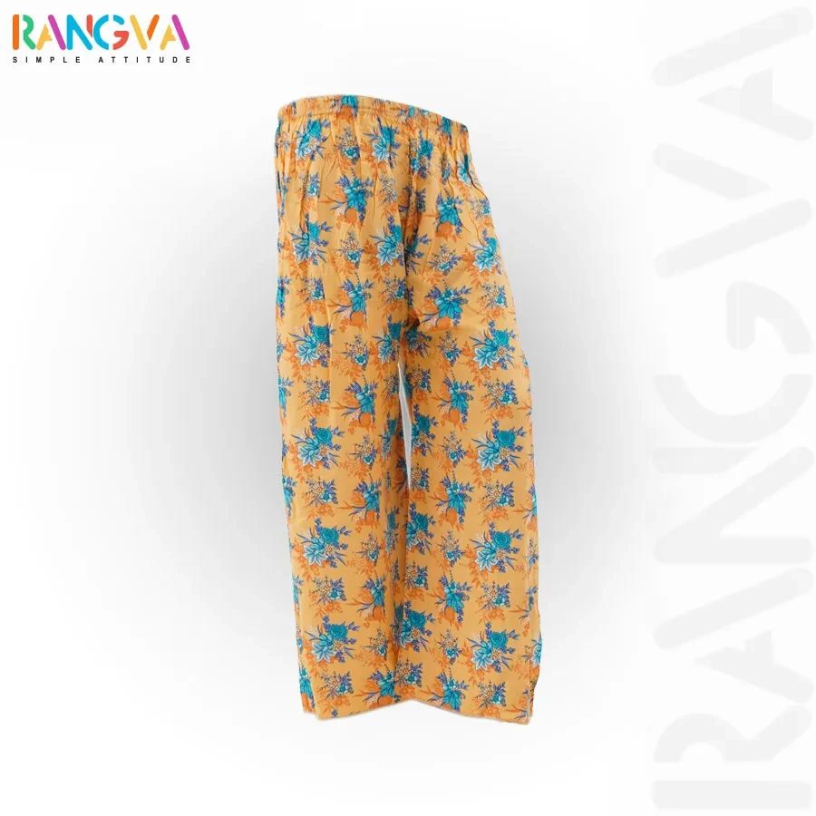 Floral Printed Cotton Palazzo-Orange(Straight Cut)